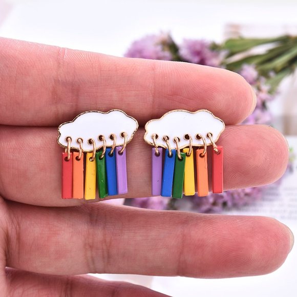 Rainbow Cloud Dangle Earrings - Picture 2 of 9